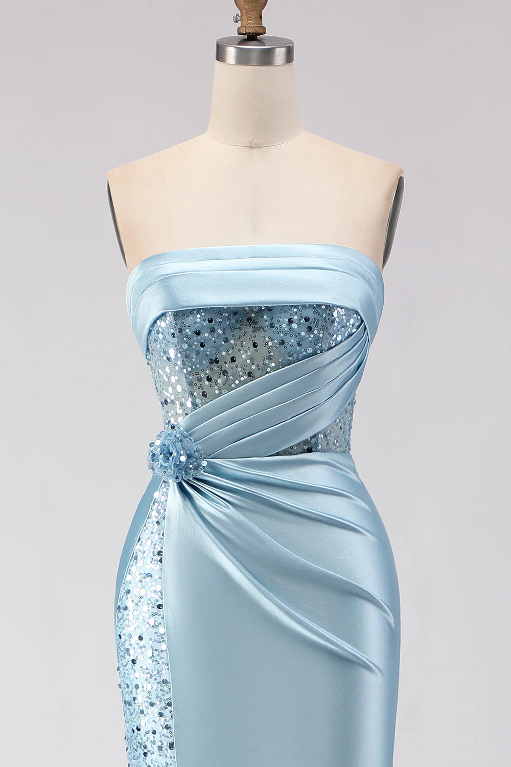 Robe de soirée sirène 3D bleue avec fente - Image 4