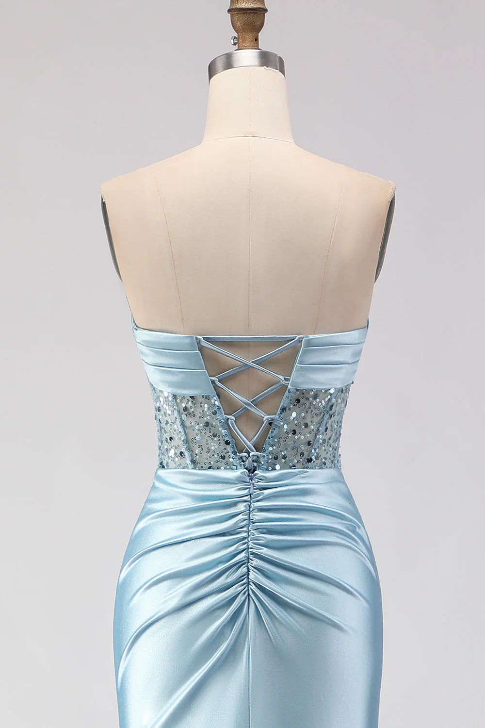 Robe de soirée sirène 3D bleue avec fente - Image 5