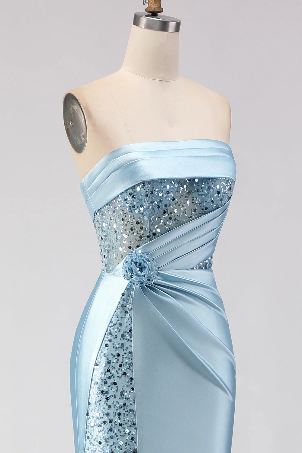 Robe de soirée sirène 3D bleue avec fente - Image 6