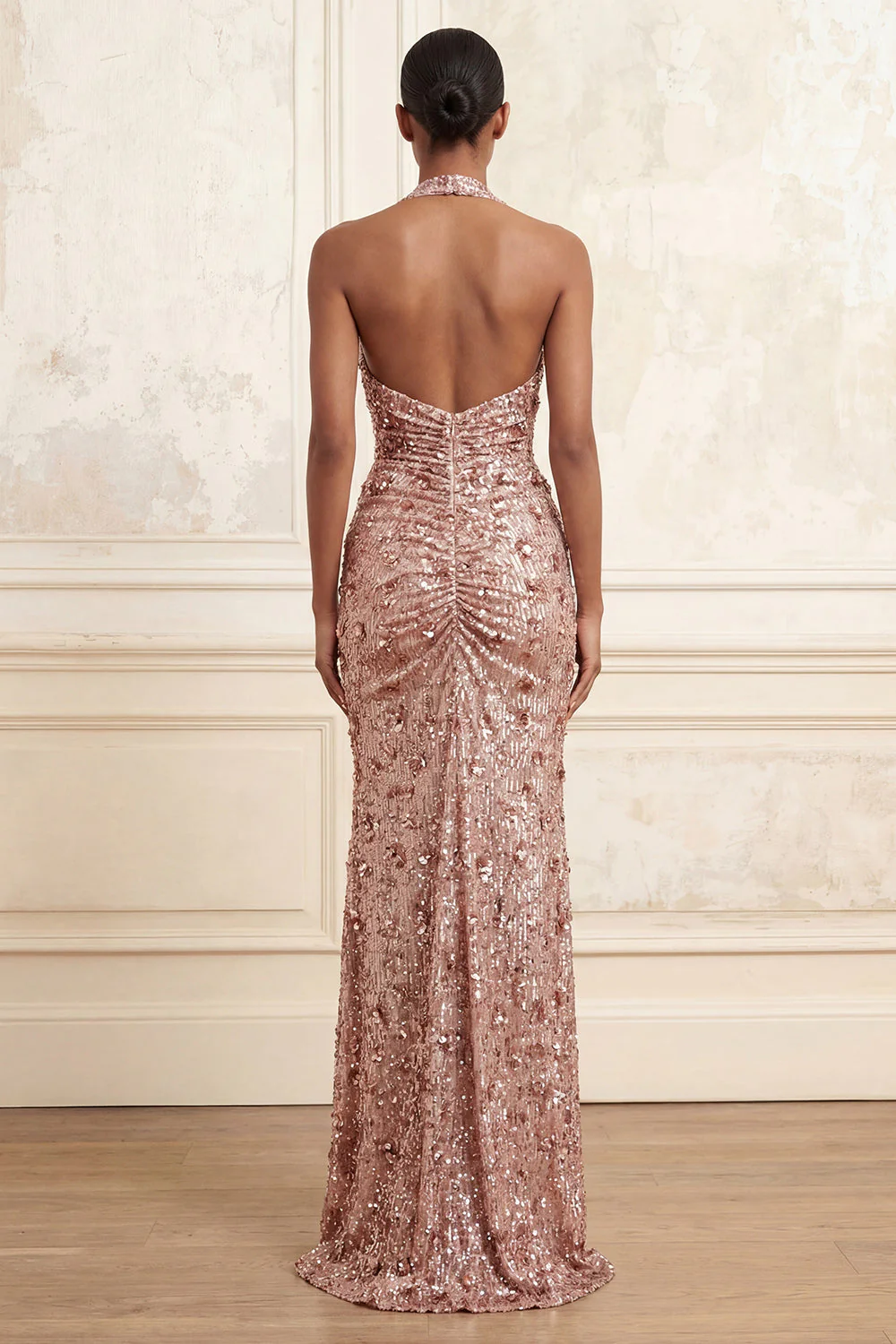 Robe de bal longue robe de bal à col nu à col hul à fête à la sirène à paillettes - Image 2