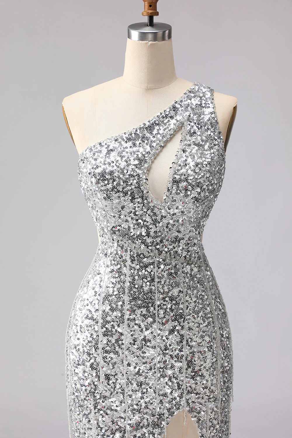 Robes de soirée longue dorée à paillettes asymétrique ligne sirène avec fente - Image 12
