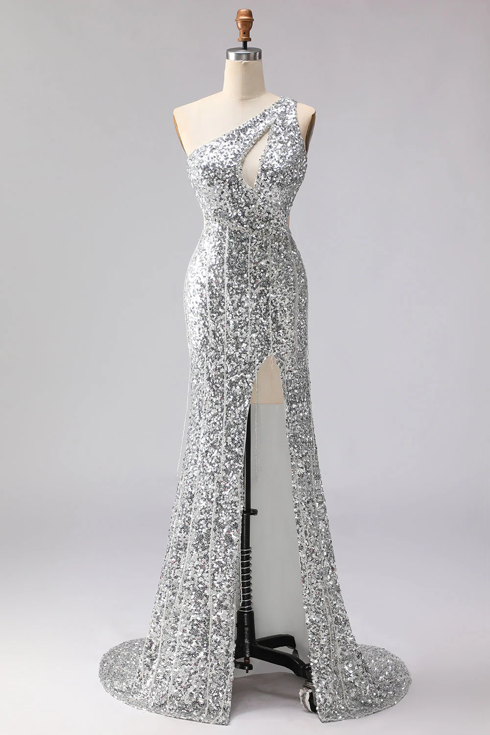Robes de soirée longue dorée à paillettes asymétrique ligne sirène avec fente - Image 9