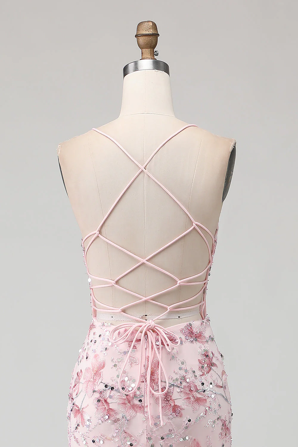 Robe De Soirée longue sirène corset floral rose scintillant avec paillettes - Image 7