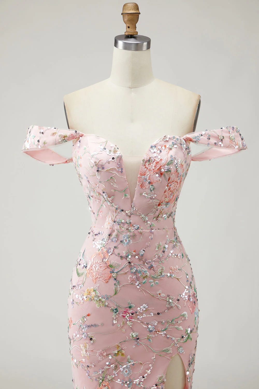 Robe de bal longue sirène jaune à paillettes dénudée avec broderie - Image 10