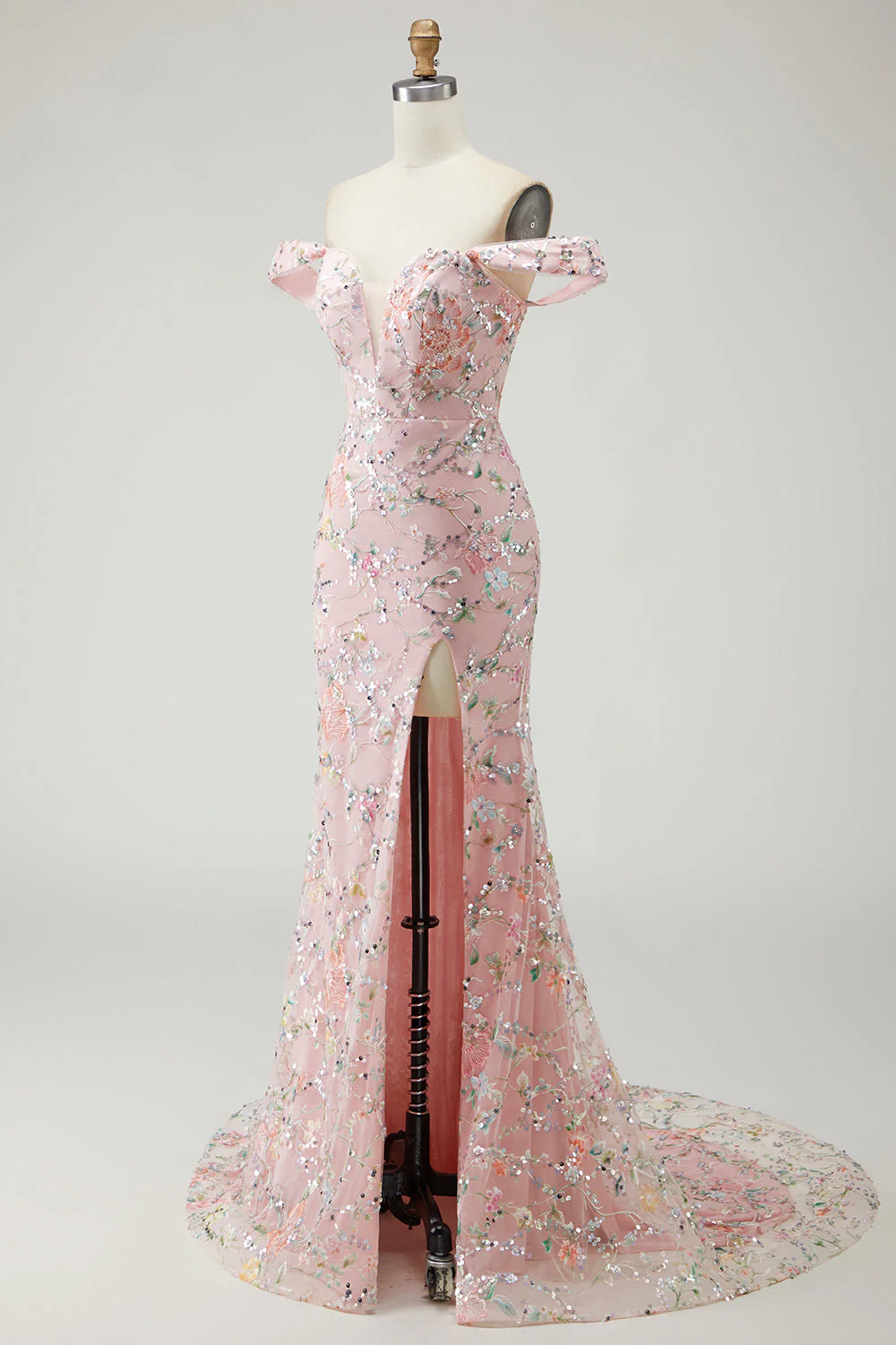 Robe de bal longue sirène jaune à paillettes dénudée avec broderie - Image 9