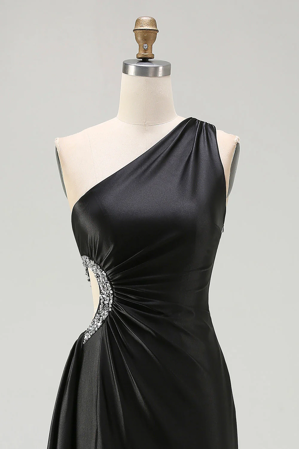 Robe de bal longue sirène noire découpée à une épaule avec fente - Image 4
