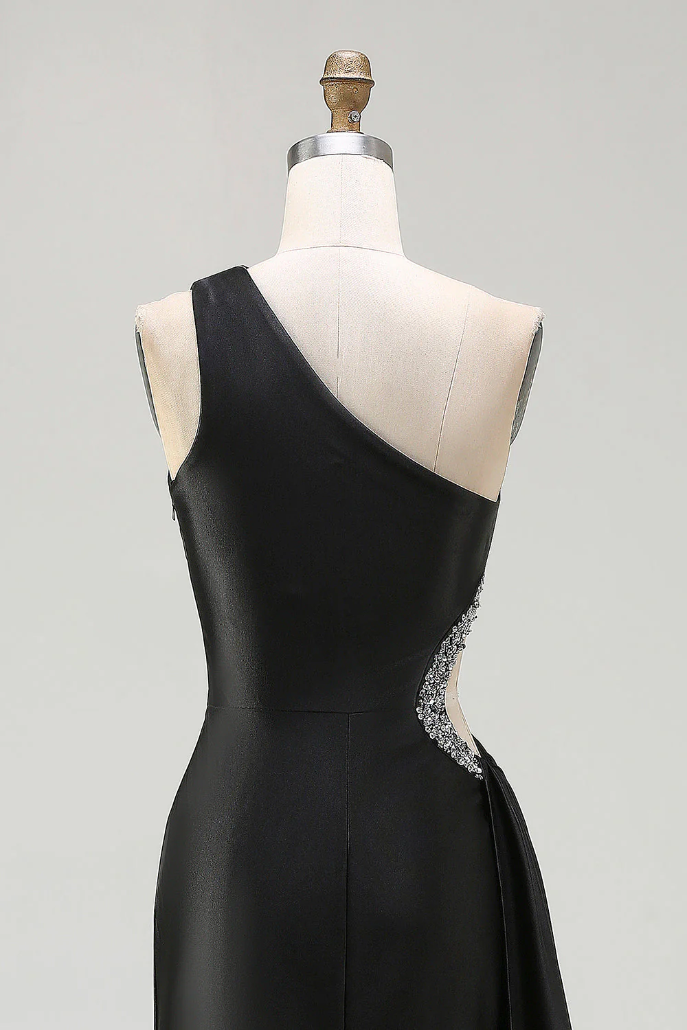 Robe de bal longue sirène noire découpée à une épaule avec fente - Image 5