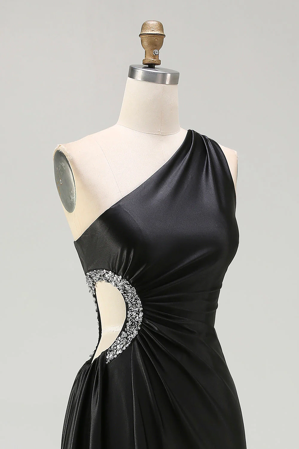 Robe de bal longue sirène noire découpée à une épaule avec fente - Image 6
