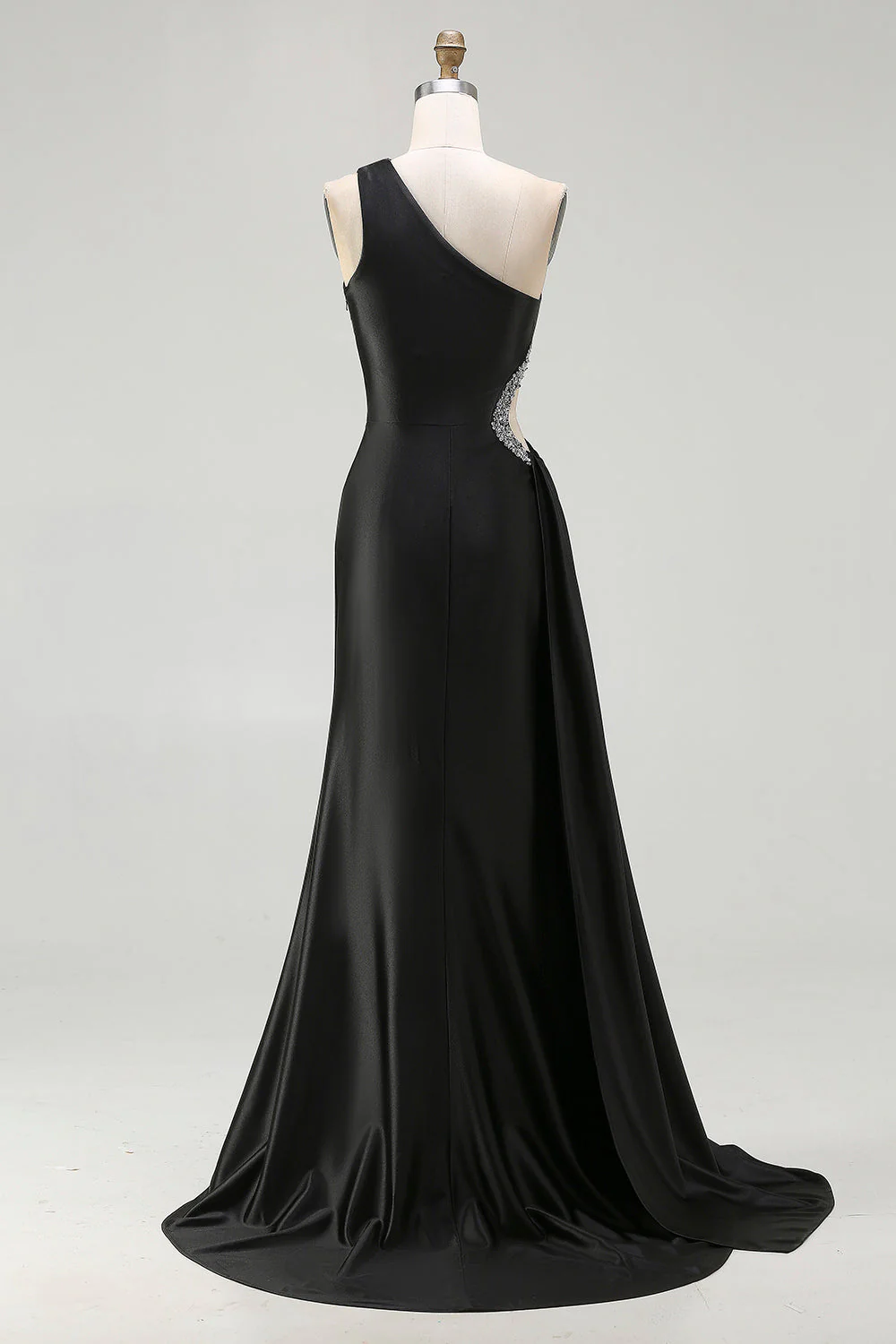 Robe de bal longue sirène noire découpée à une épaule avec fente - Image 2