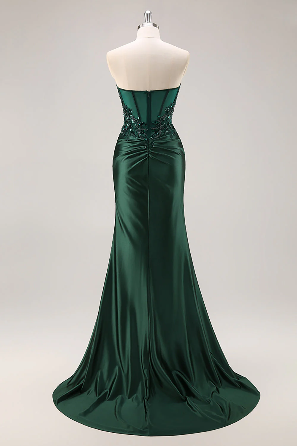 Robe de bal longue taille grande taille en sirène sans bustiers, sirène sans bretelles vert foncé - Image 4