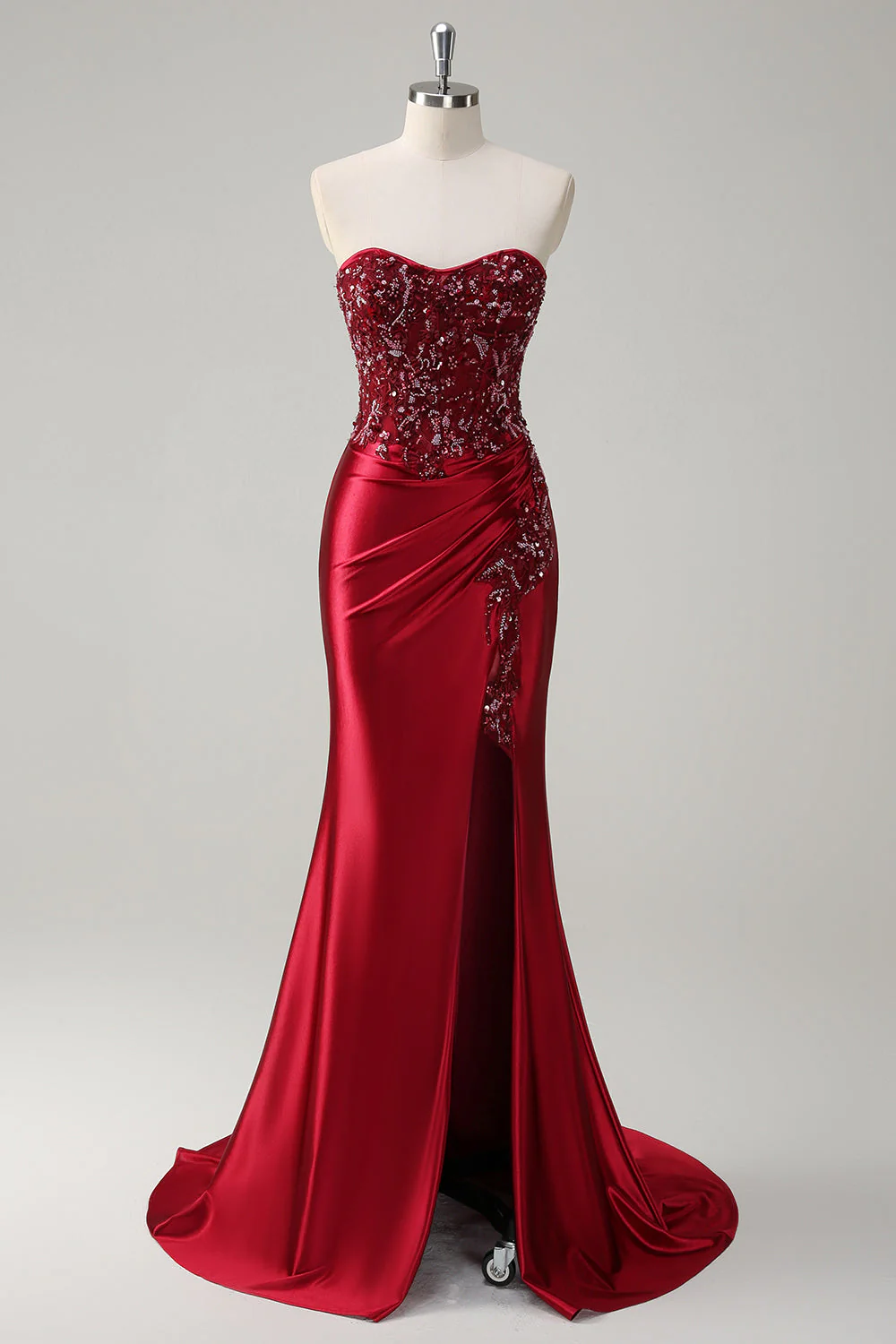 Robe de bal longue taille grande taille en sirène sans bustiers, sirène sans bretelles vert foncé - Image 7