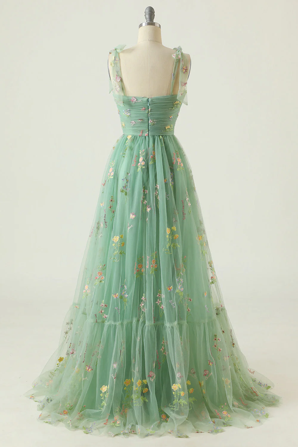 Robe de bal longue verte en tulle avec broderie élégante - Image 3