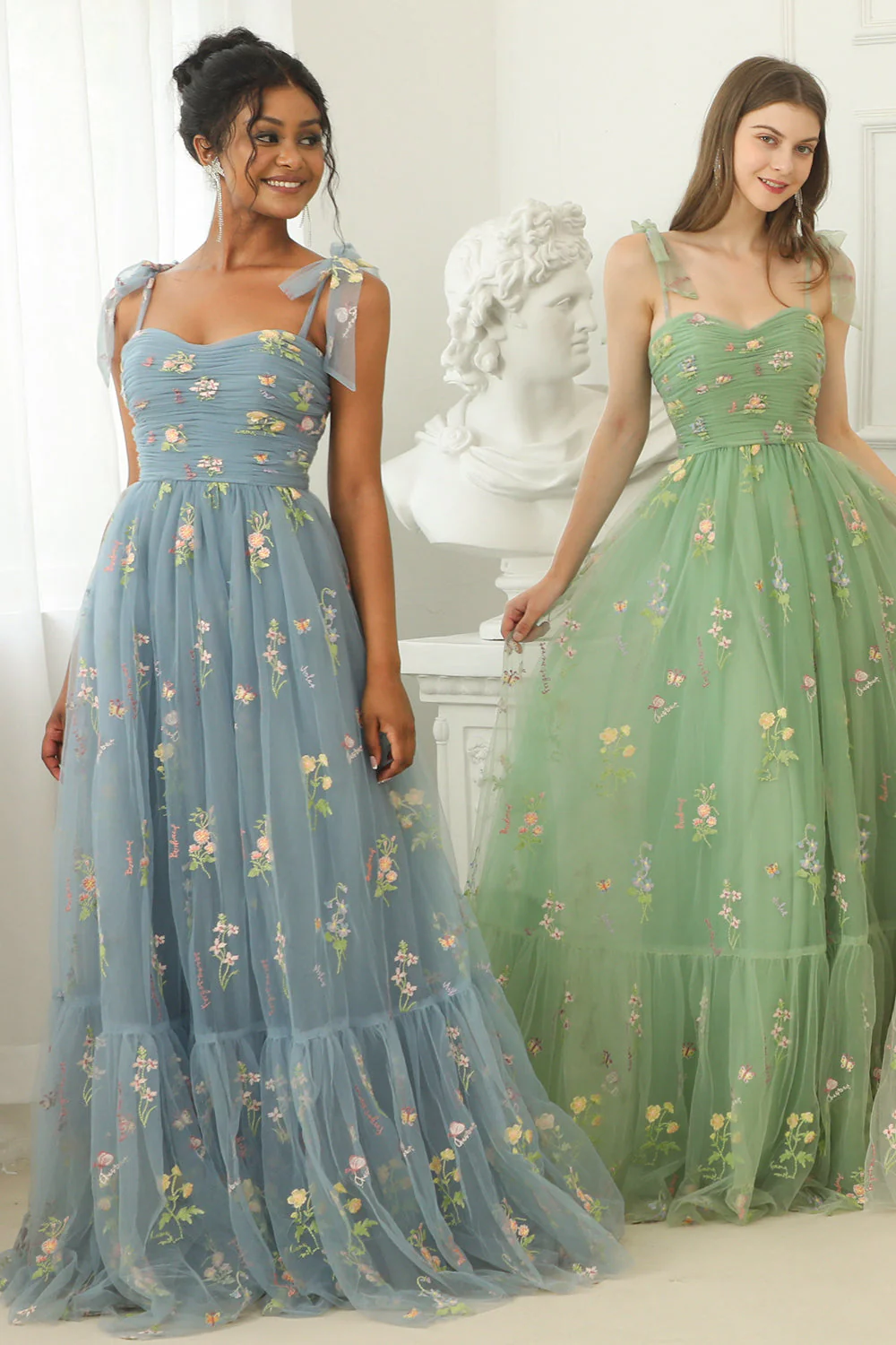 Robe de bal longue verte en tulle avec broderie élégante - Image 7