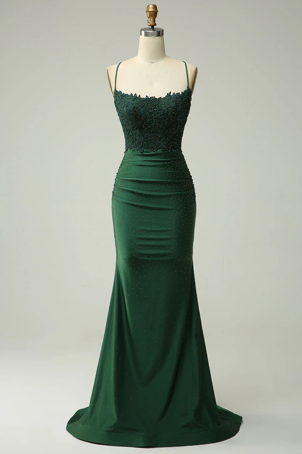 Robe de soirée sirène à col halter rouge foncé avec appliques - Image 7