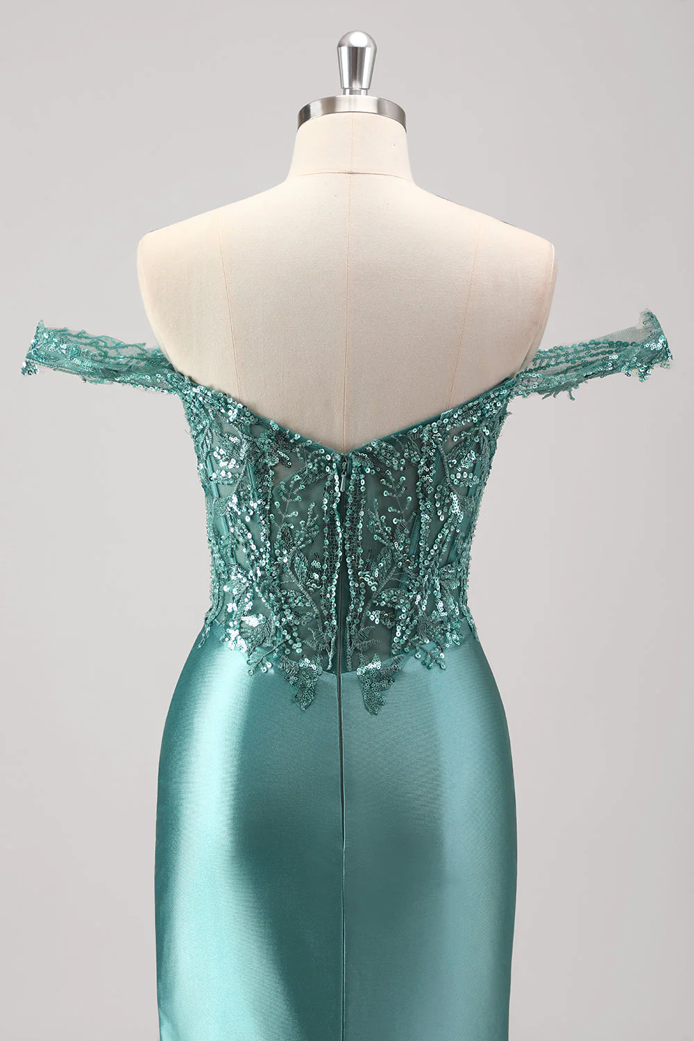 Robe de soirée sirène gris métallisé scintillante à paillettes avec fente élégante - Image 7