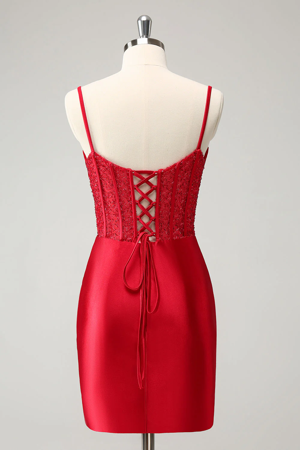 Robe de bal moulante en satin à bretelles spaghetti vert clair avec fente - Image 8