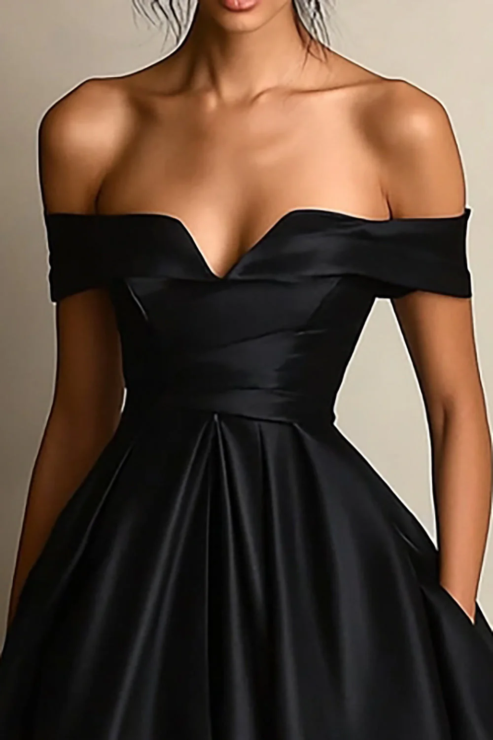 Robe de bal noire A Line Off Shoulder avec fente - Image 3
