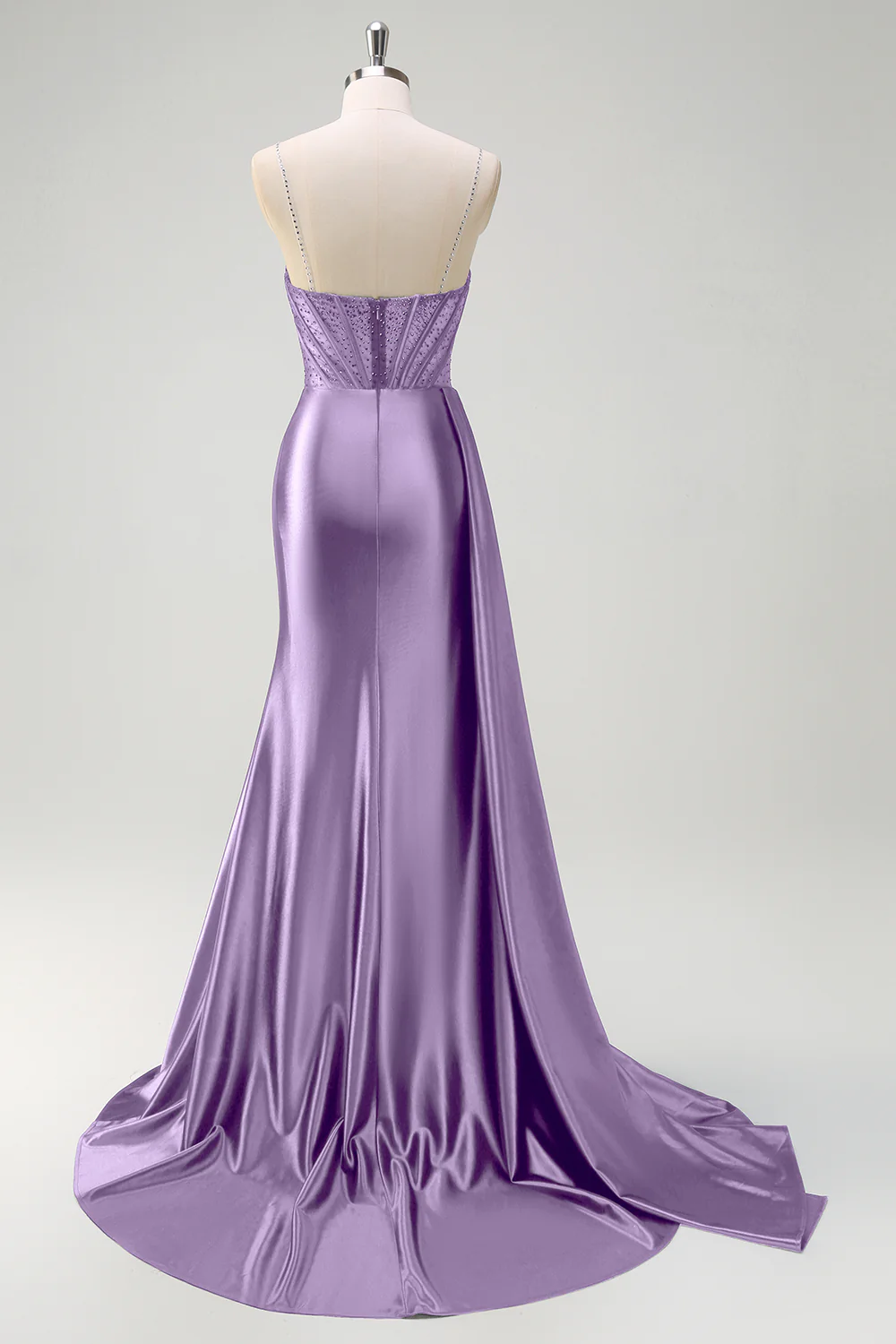 Robe de soirée sirène bleu marine bustier perlé col V avec fente - Image 20