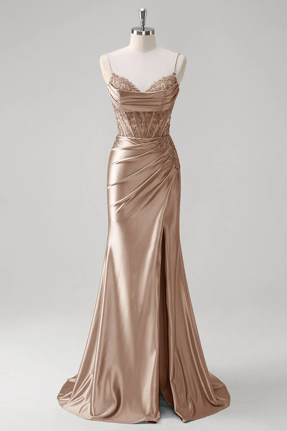 Robe De Soirée plissée à bretelles spaghetti corset vert sirène - Image 10