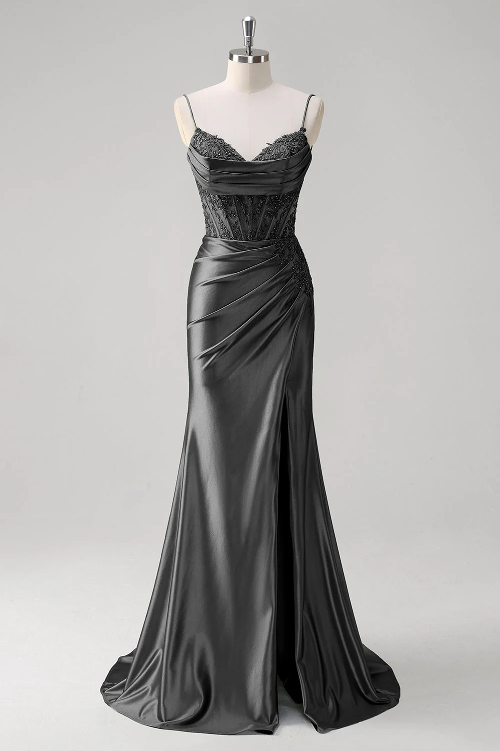 Robe De Soirée plissée à bretelles spaghetti corset vert sirène - Image 15