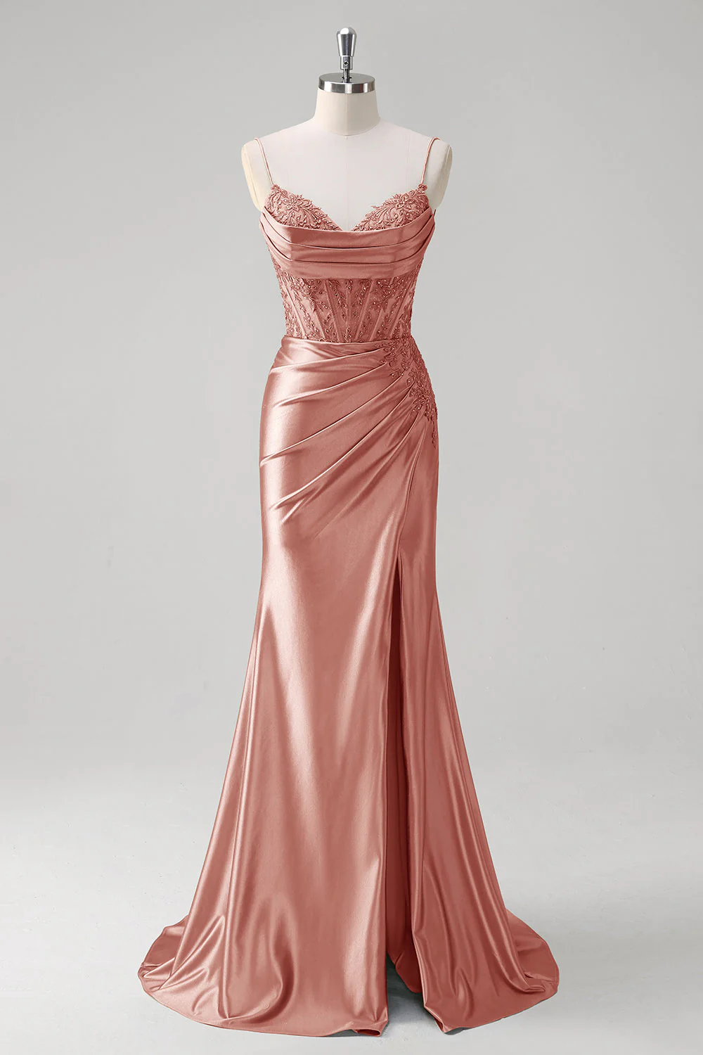 Robe De Soirée plissée à bretelles spaghetti corset vert sirène - Image 8