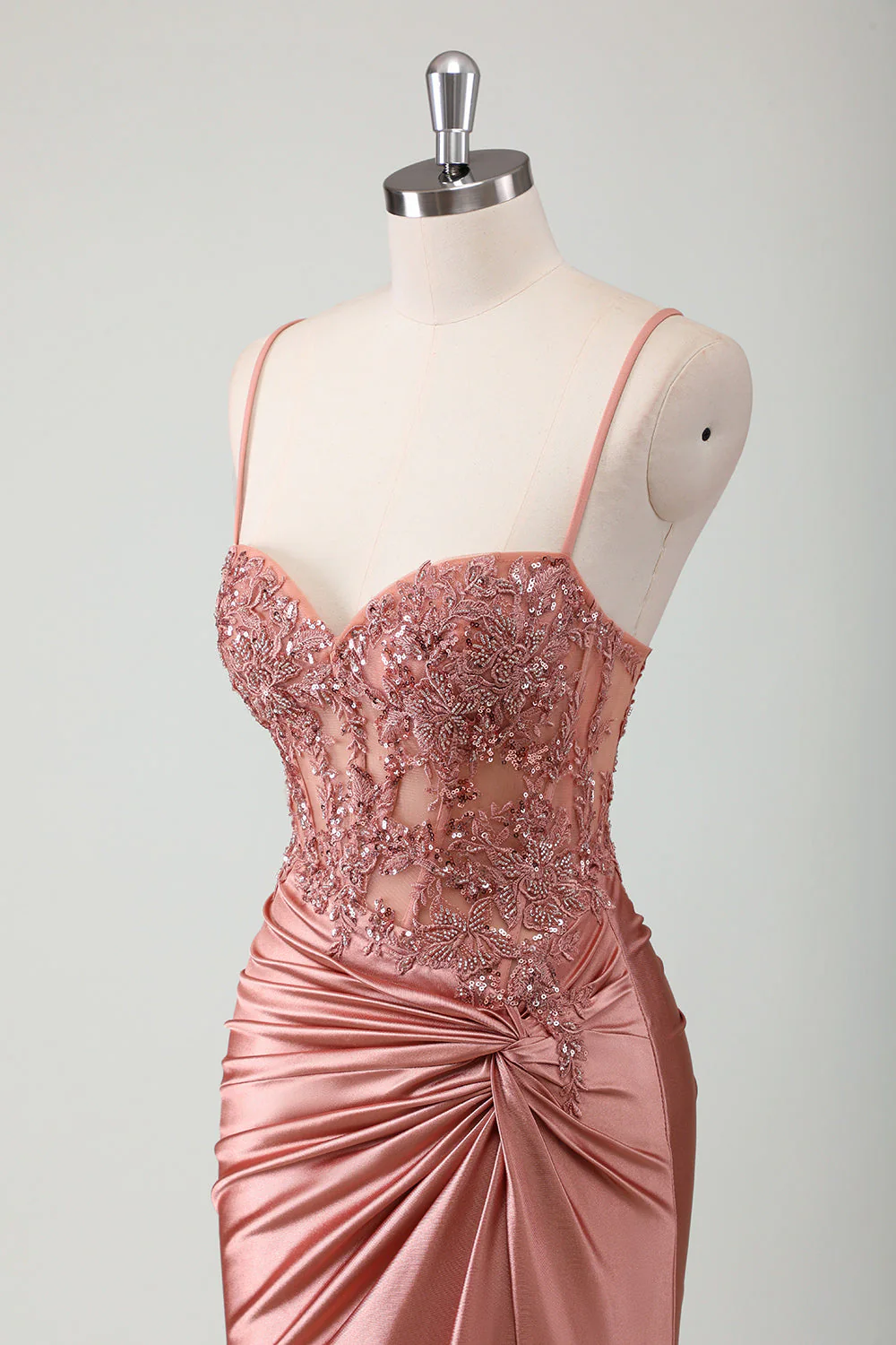 Robe de bal plissée à bretelles spaghetti sirène sirène plissée - Image 12