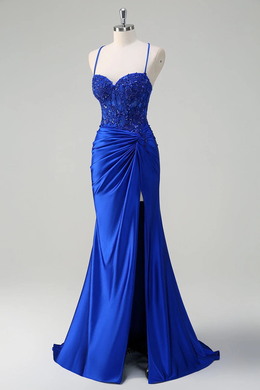 Robe de bal plissée à bretelles spaghetti sirène sirène plissée - Image 3