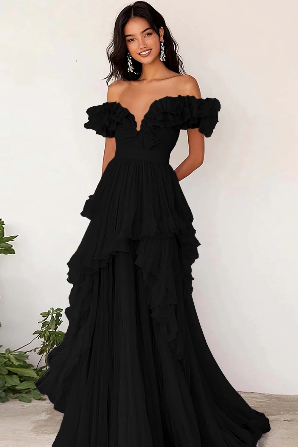 Robe de Soirée plissée à volants lilas à épaules dénudées - Image 3