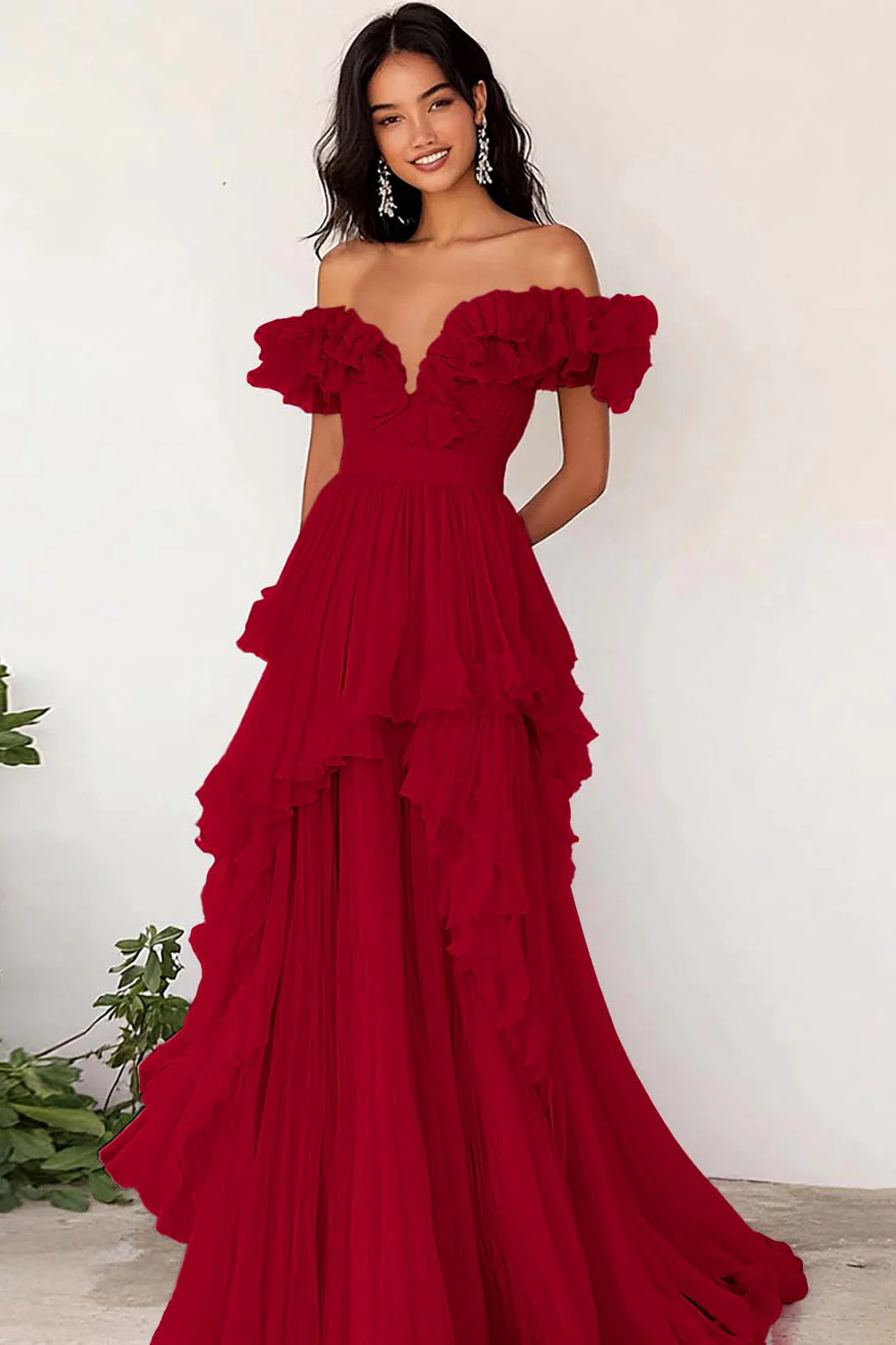Robe de Soirée plissée à volants lilas à épaules dénudées - Image 4