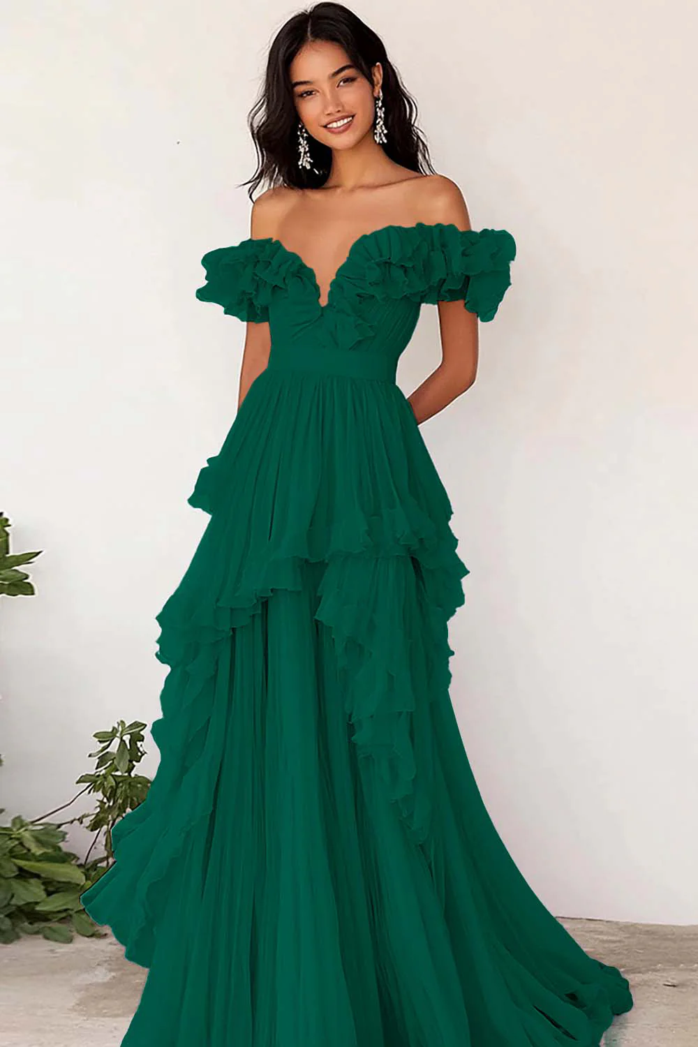 Robe de Soirée plissée à volants lilas à épaules dénudées - Image 5