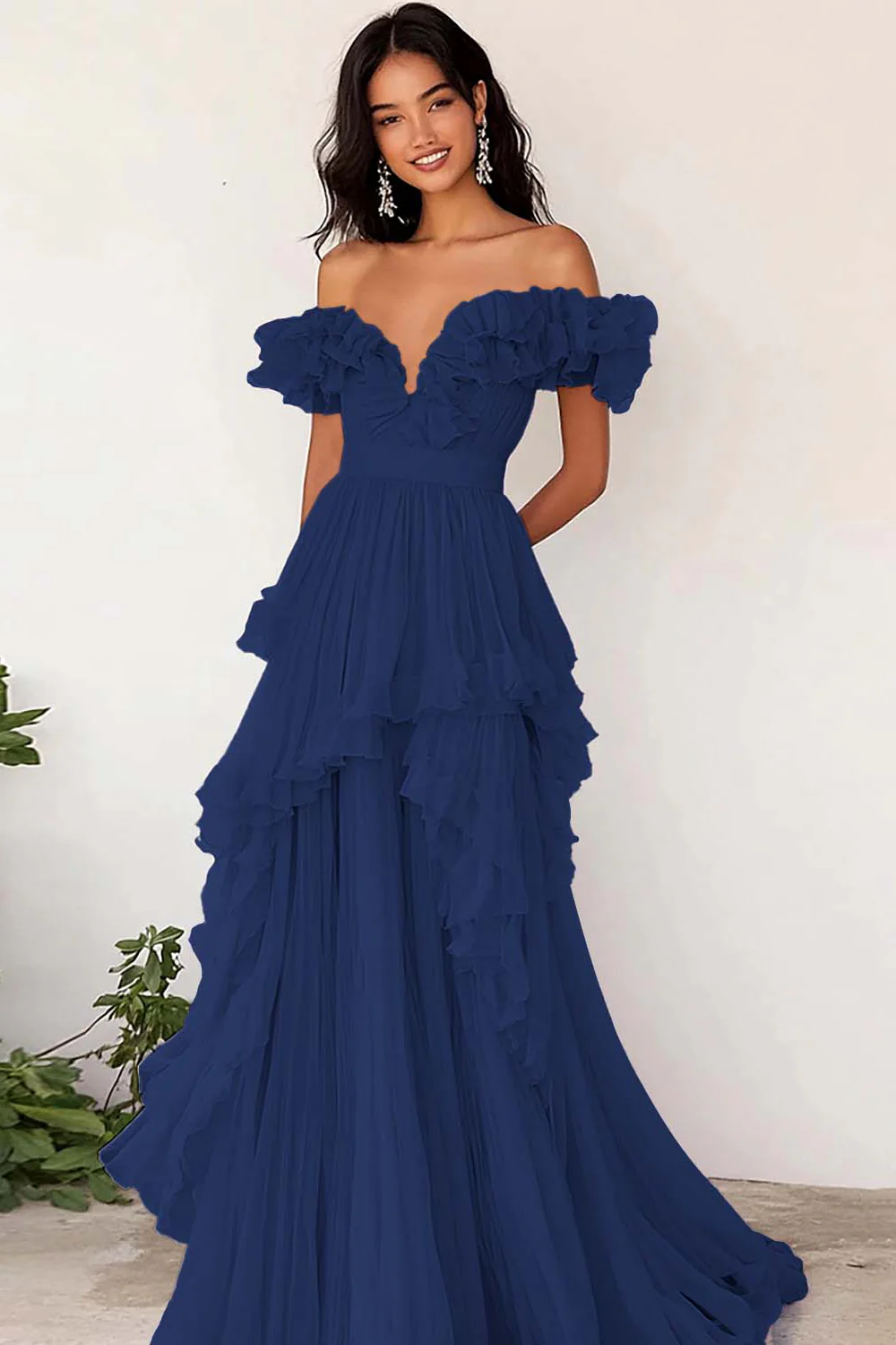 Robe de Soirée plissée à volants lilas à épaules dénudées - Image 6
