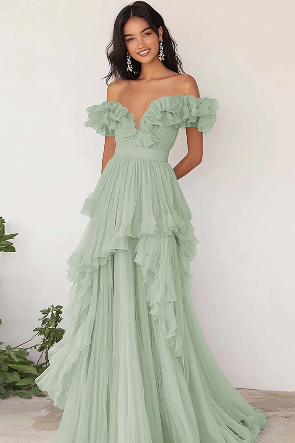 Robe de Soirée plissée à volants lilas à épaules dénudées - Image 8
