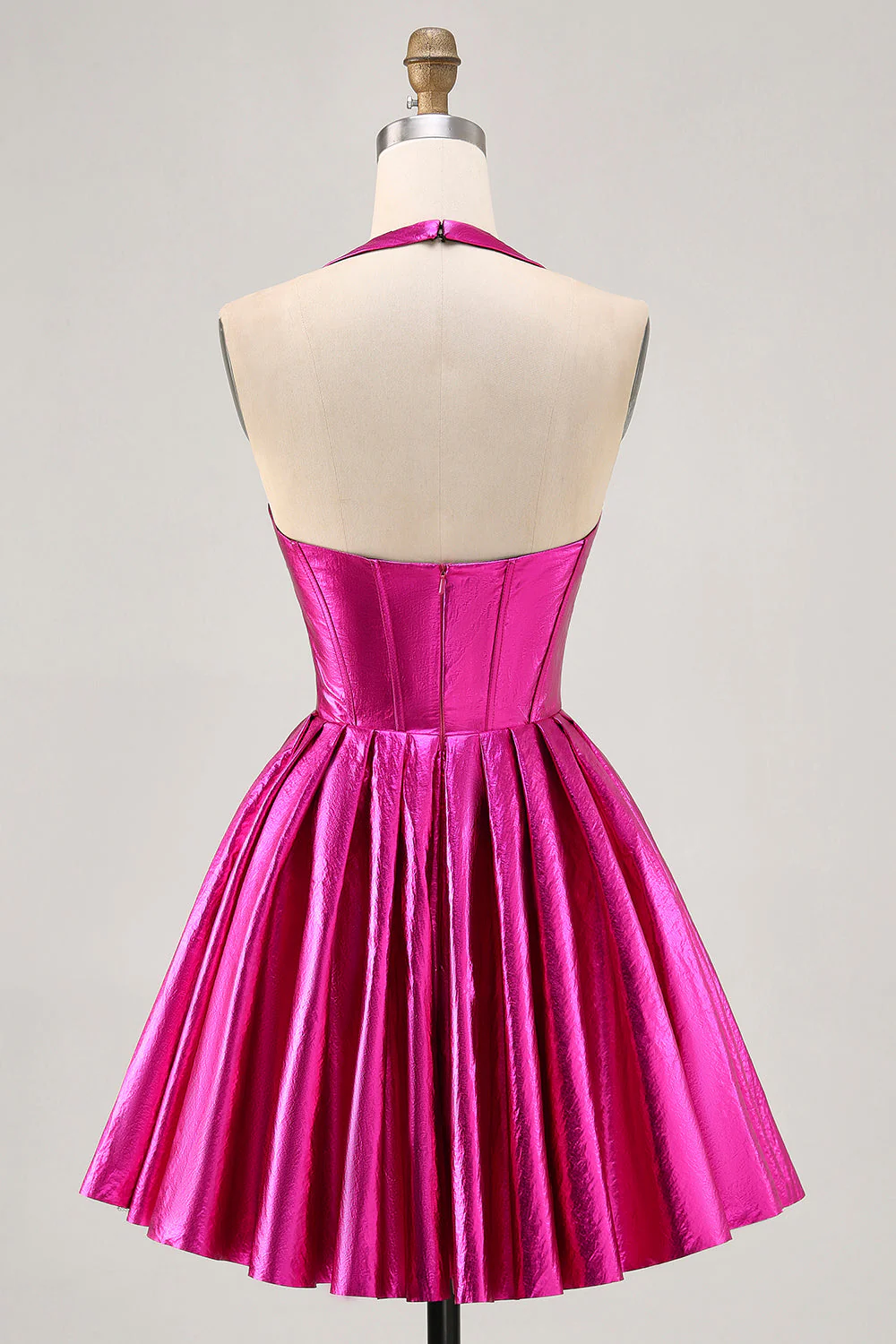 Robe de bal plissée dos nu fuchsia métallisé - Image 2