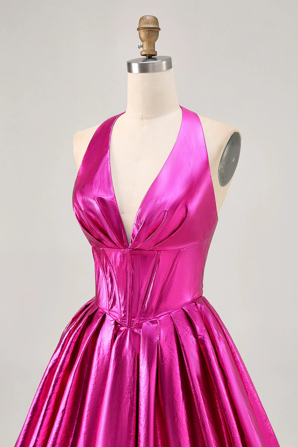 Robe de bal plissée dos nu fuchsia métallisé - Image 6