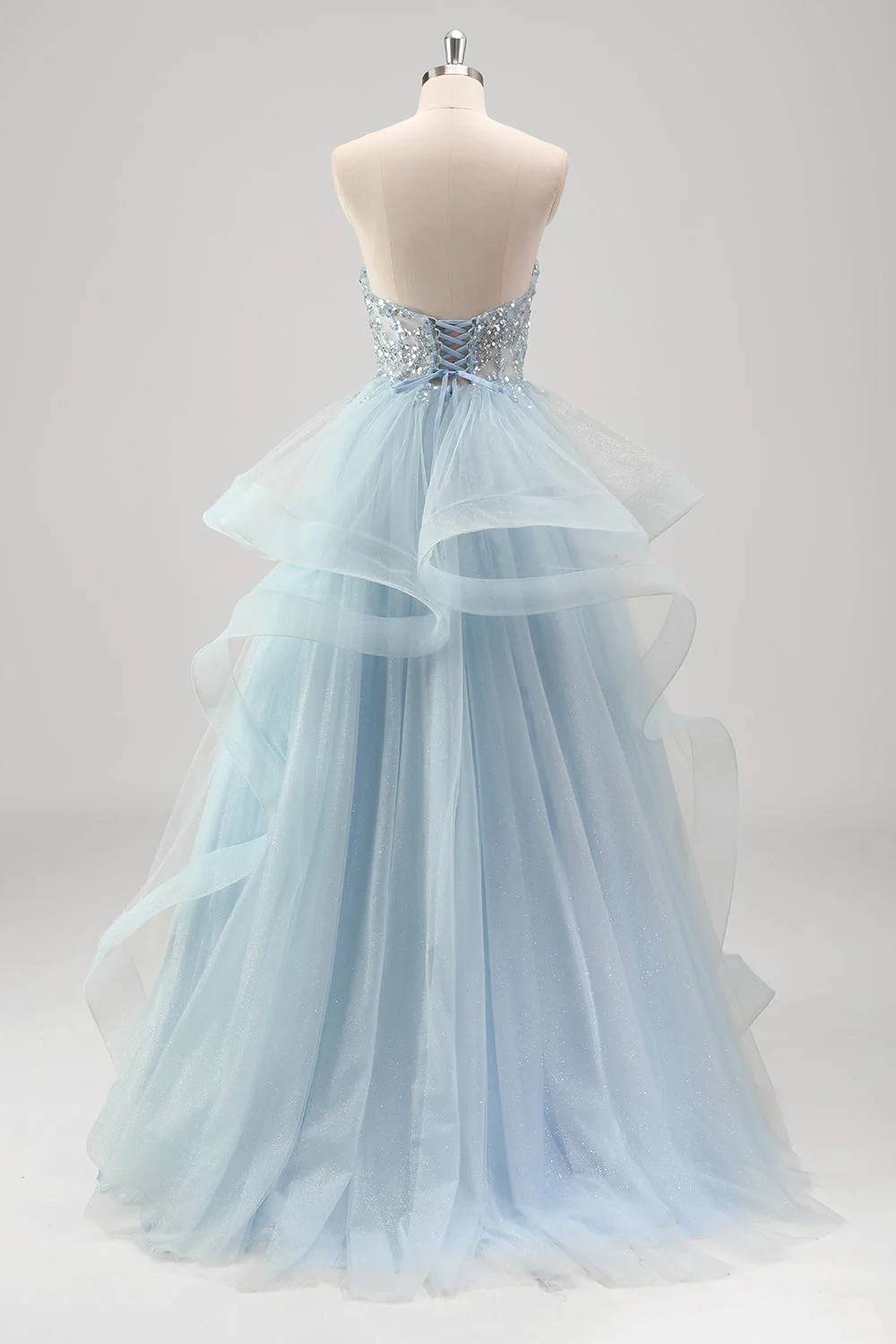 Robe de bal plissée en tulle à paillettes scintillantes sans bretelles avec manches amovibles - Image 2