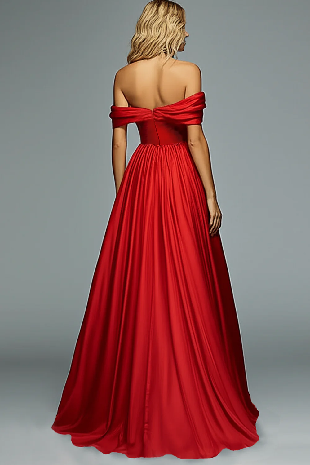 Robe de Soirée plissée rouge à épaules dénudées - Image 2