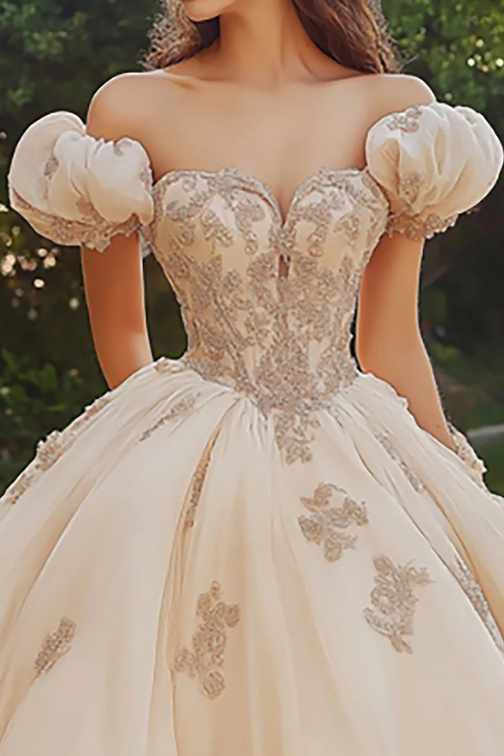 Robe de bal princesse blush épaules dénudées Tulle Quinceanera Robe avec appliques - Image 3