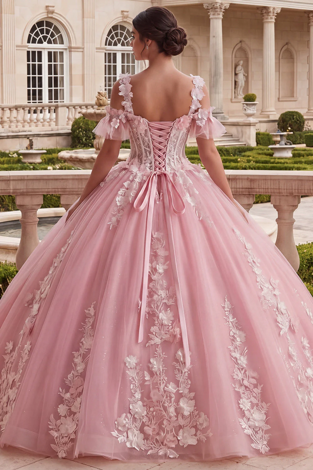 Robe de bal rose appliquée à épaules froides Quinceañera - Image 2