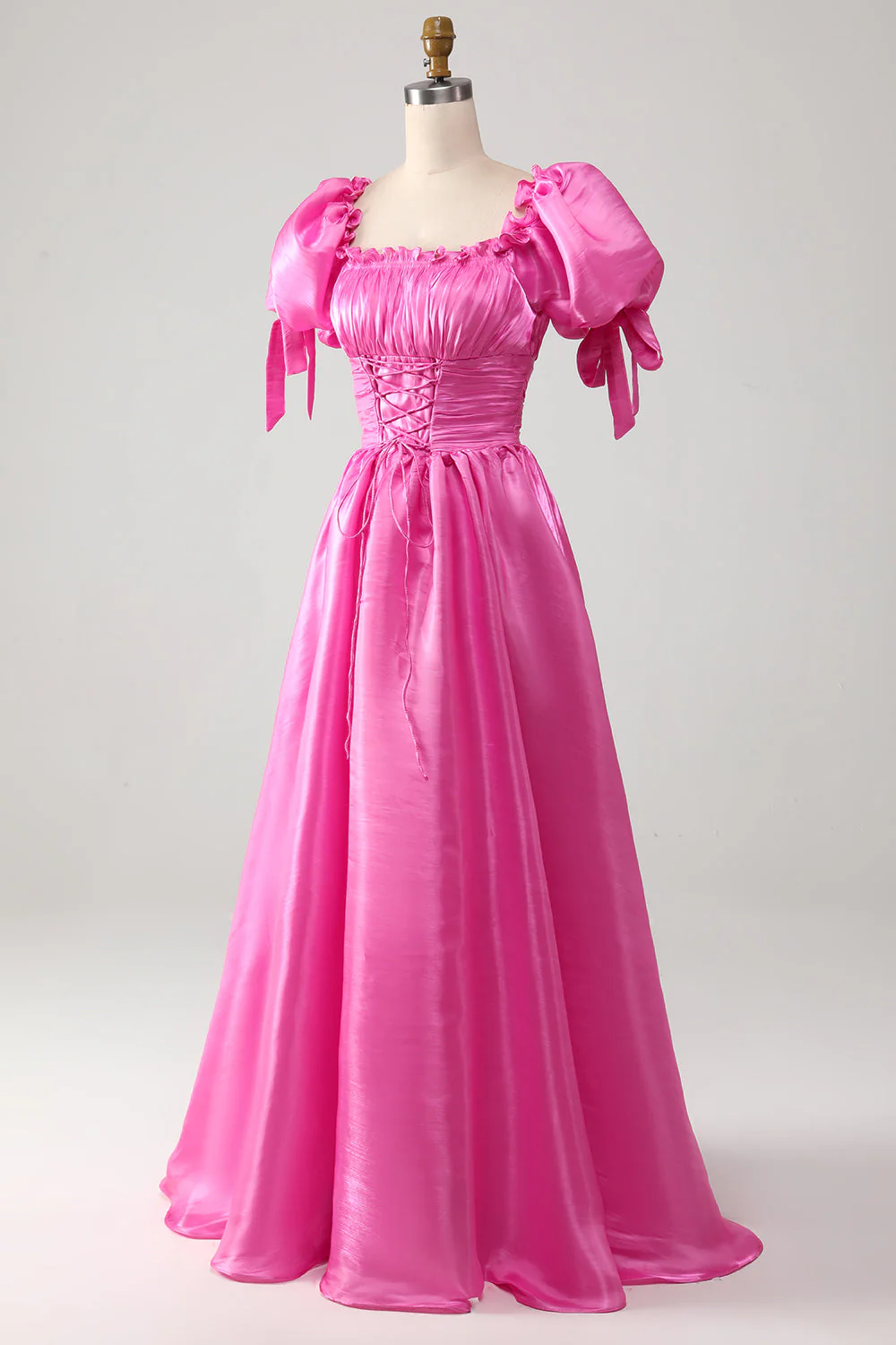 Robe de bal rose vif à manches bouffantes avec volants - Image 3