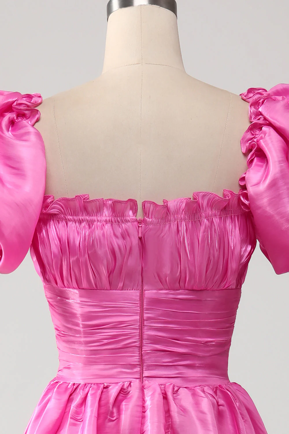 Robe de bal rose vif à manches bouffantes avec volants - Image 5