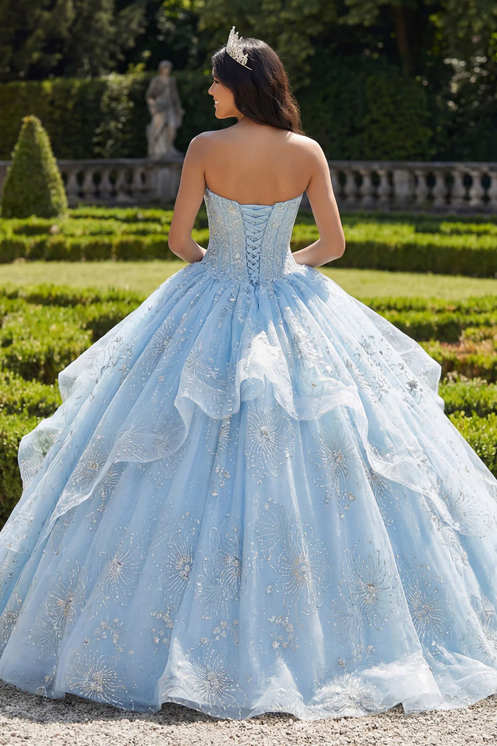 Robe de bal sans bretelles Corset à volants bleu ciel Quinceañera - Image 2