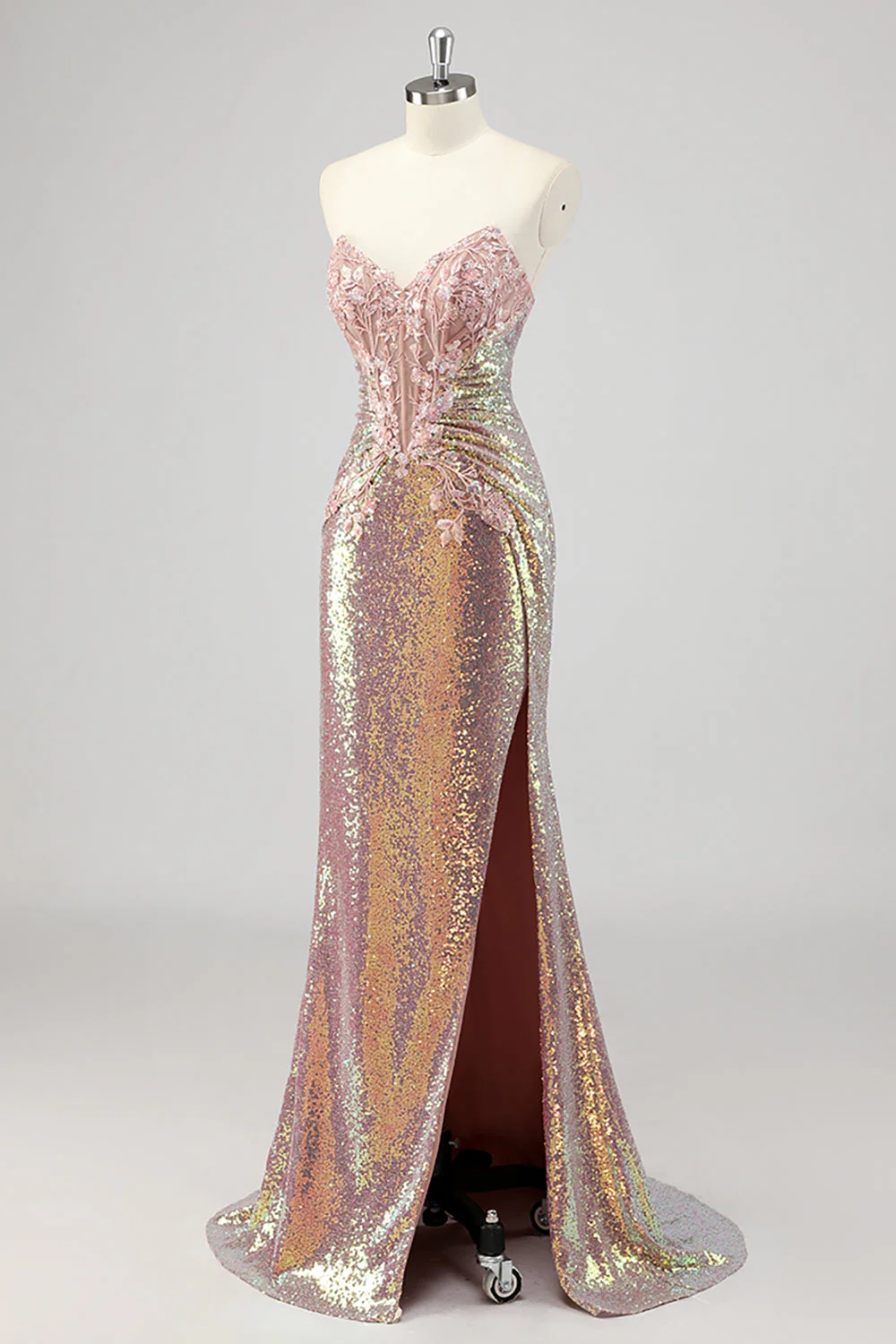 Robe de soirée sirène blush bustier sans bretelles à paillettes - Image 3