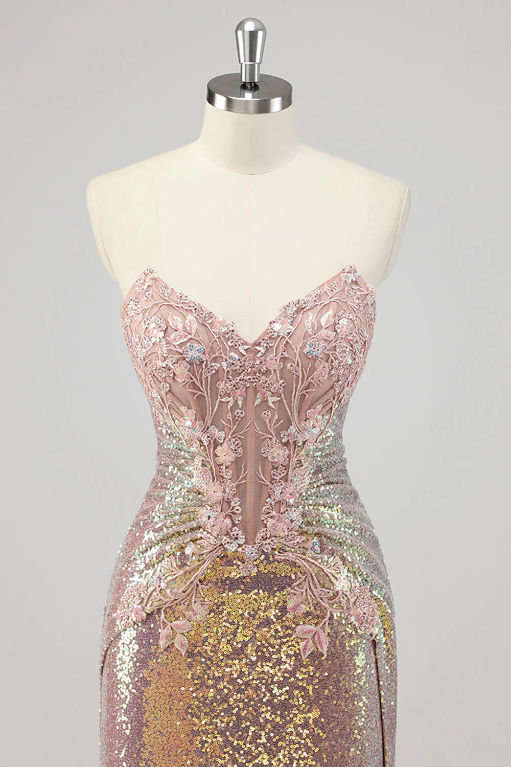 Robe de soirée sirène blush bustier sans bretelles à paillettes - Image 4
