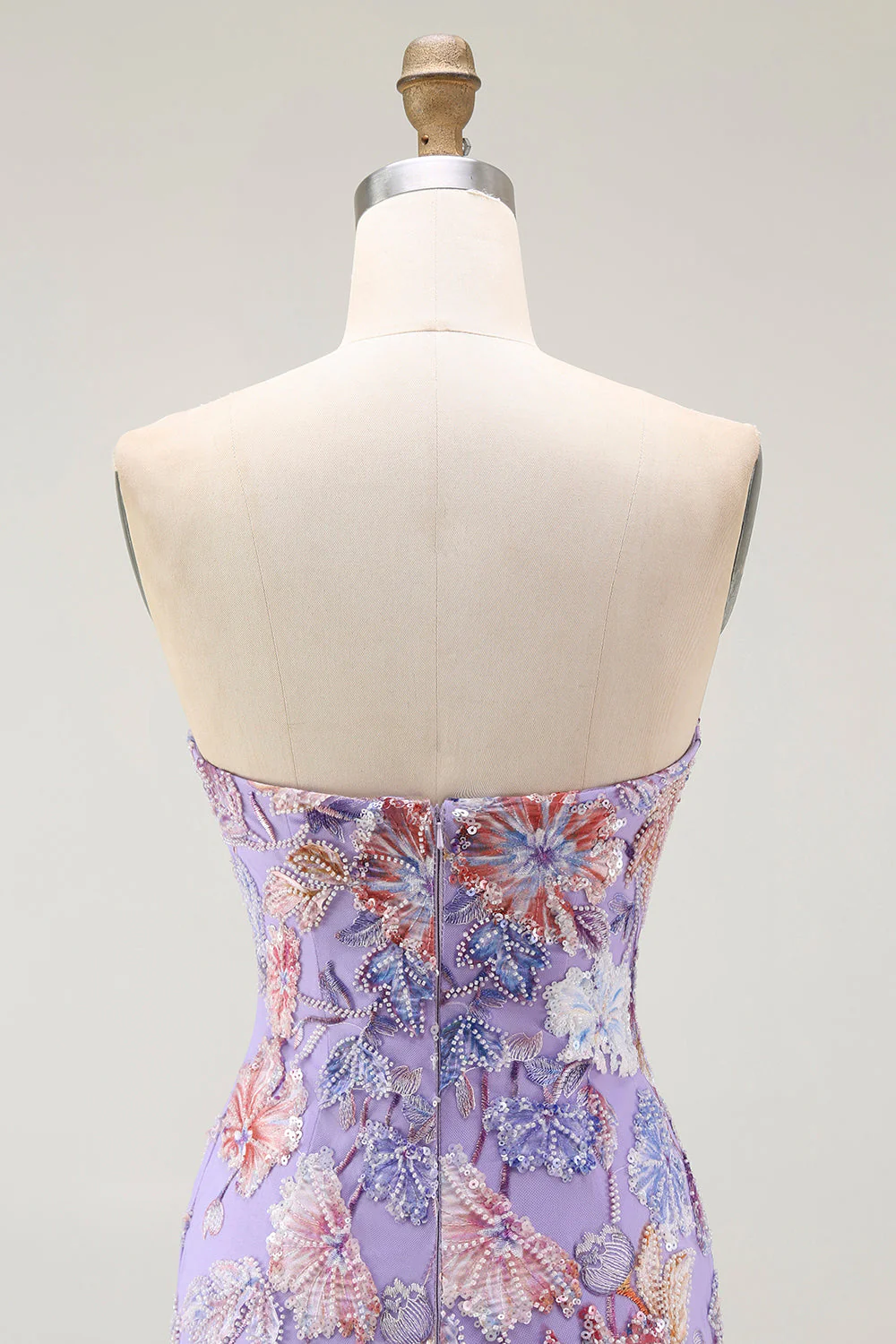 Robe de bal sans bretelles violette fourreau floral avec perles - Image 7