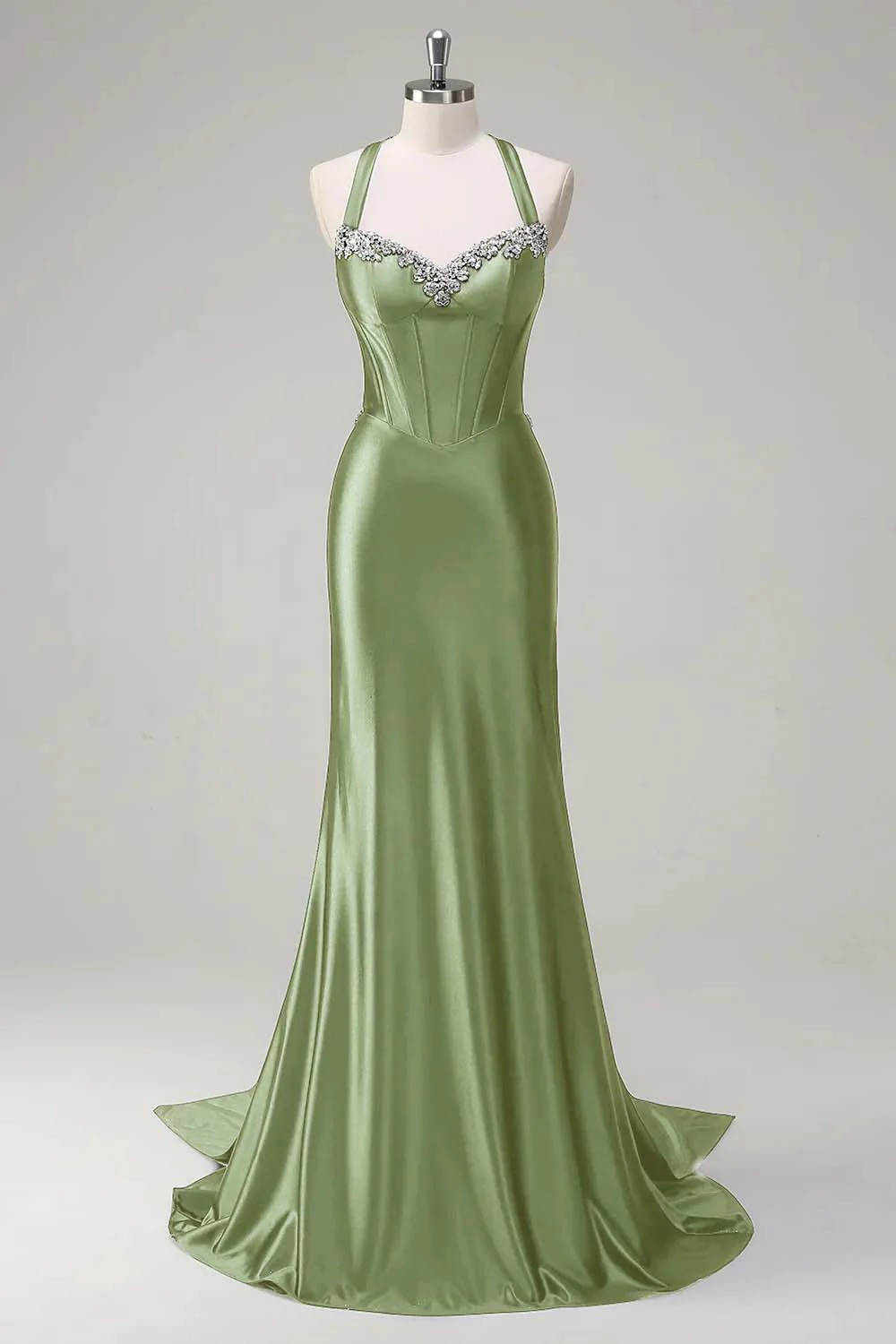 Robe de soirée scintillante vert foncé sirène dos nu corset à paillettes - Image 19