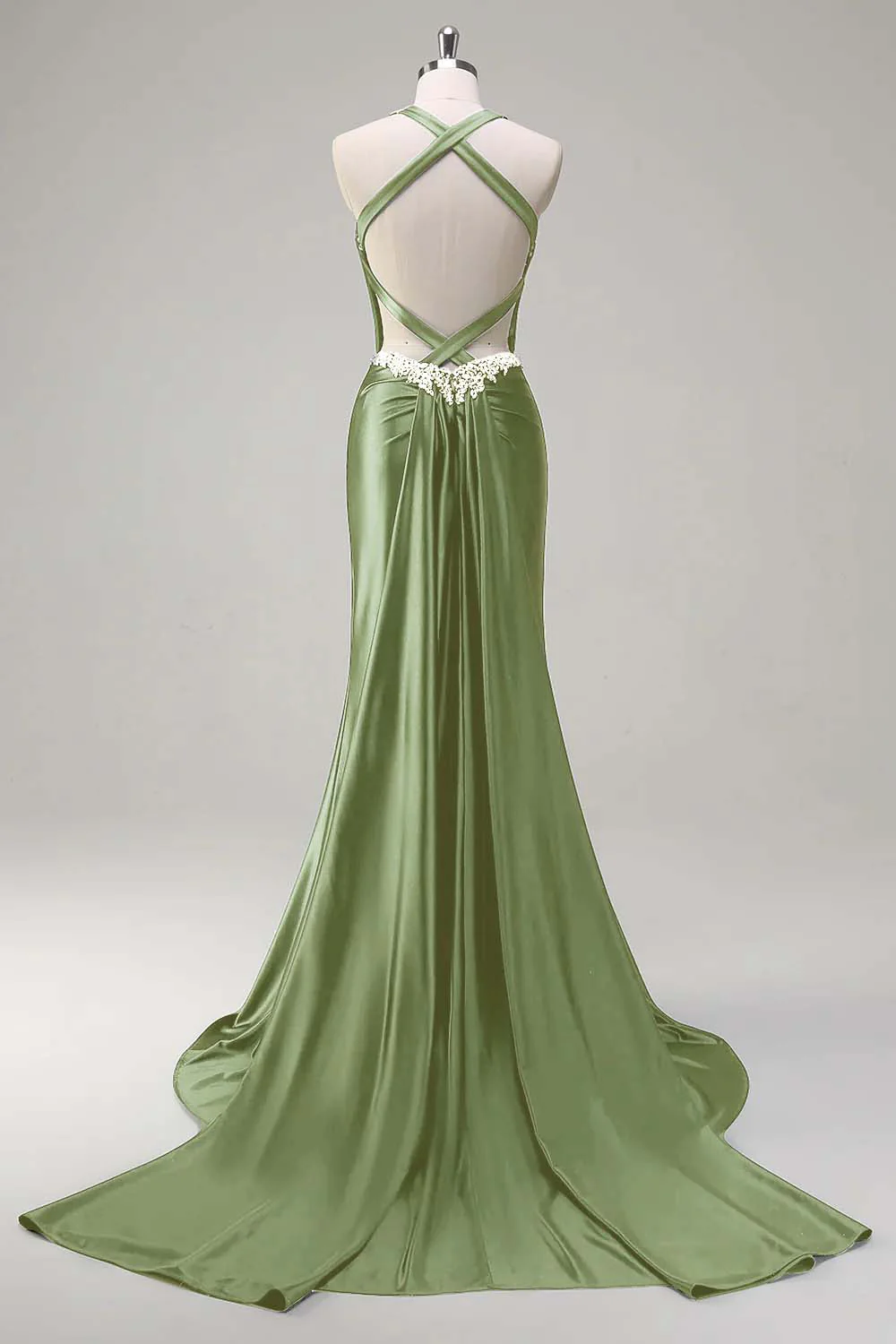 Robe de soirée scintillante vert foncé sirène dos nu corset à paillettes - Image 20