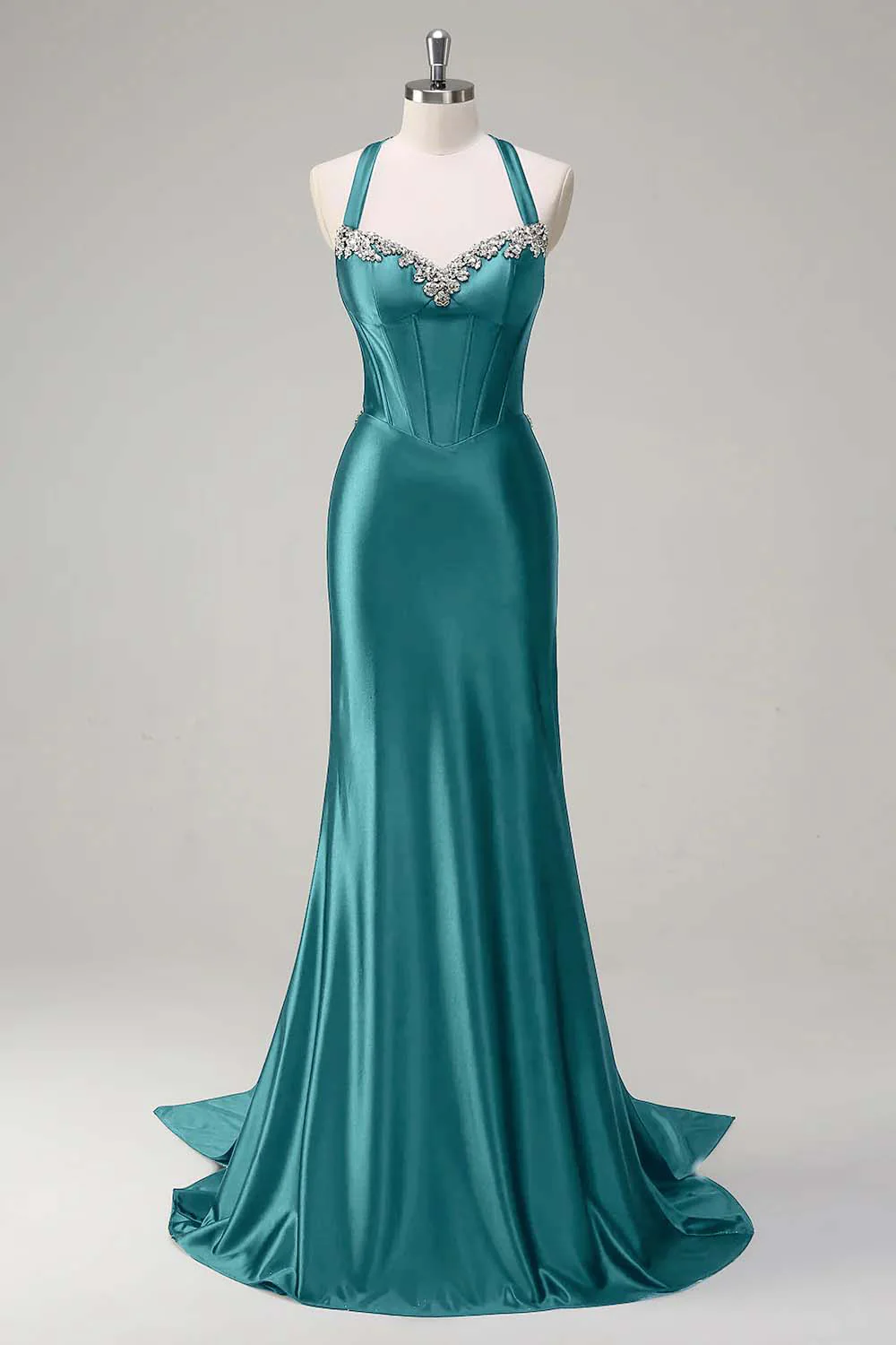 Robe de soirée scintillante vert foncé sirène dos nu corset à paillettes - Image 21