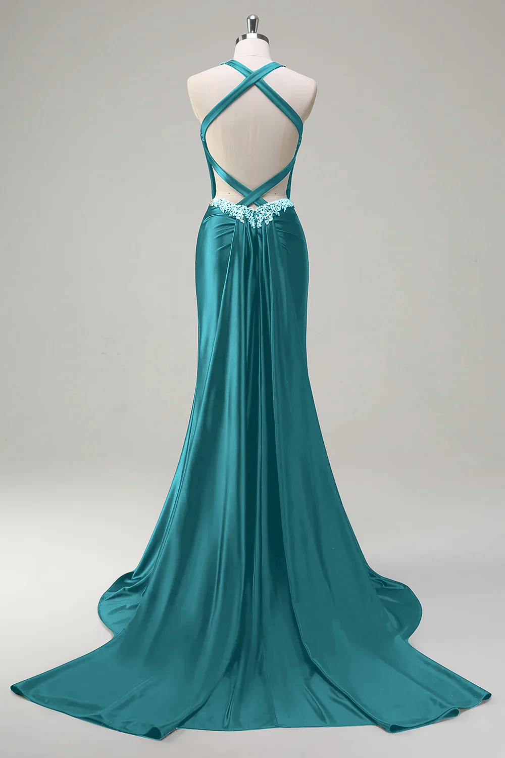 Robe de soirée scintillante vert foncé sirène dos nu corset à paillettes - Image 22