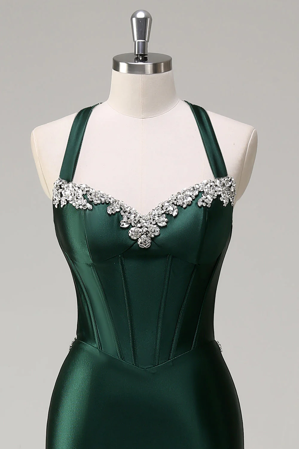 Robe de soirée scintillante vert foncé sirène dos nu corset à paillettes - Image 4