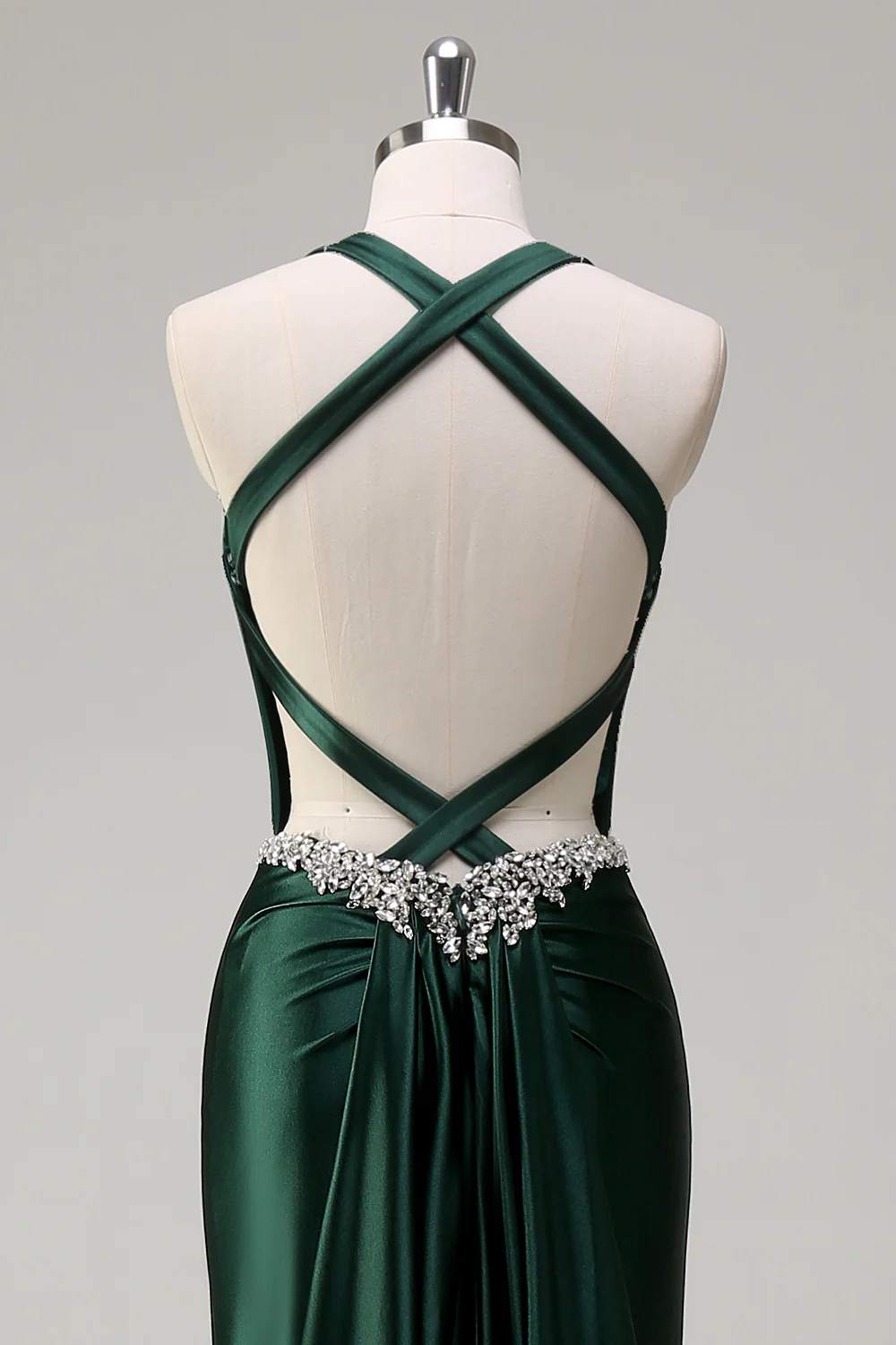 Robe de soirée scintillante vert foncé sirène dos nu corset à paillettes - Image 5